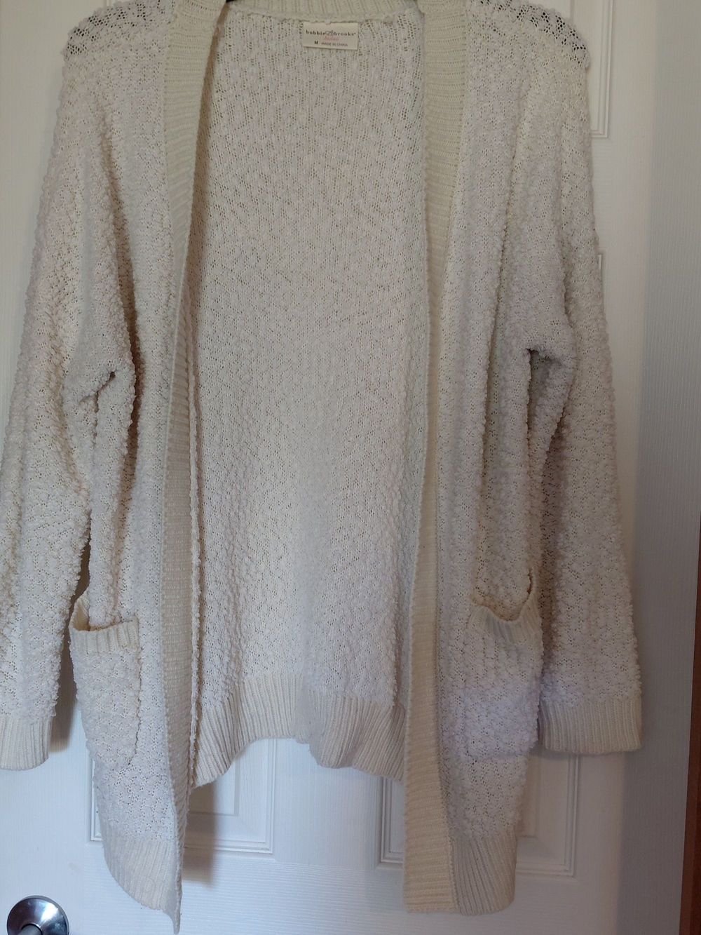 Bobbie Brooks Cream Open-Front Textured Cardigan